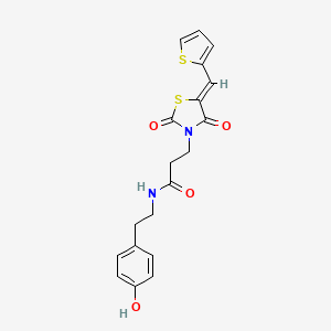molecular formula C19H18N2O4S2 B12187231 3-[(5Z)-2,4-dioxo-5-(thiophen-2-ylmethylidene)-1,3-thiazolidin-3-yl]-N-[2-(4-hydroxyphenyl)ethyl]propanamide 