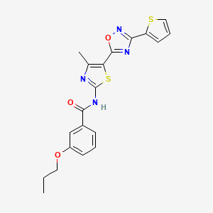 molecular formula C20H18N4O3S2 B12187290 N-[(2Z)-4-methyl-5-[3-(thiophen-2-yl)-1,2,4-oxadiazol-5-yl]-1,3-thiazol-2(3H)-ylidene]-3-propoxybenzamide 