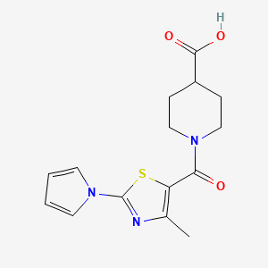 molecular formula C15H17N3O3S B12187579 1-{[4-methyl-2-(1H-pyrrol-1-yl)-1,3-thiazol-5-yl]carbonyl}piperidine-4-carboxylic acid 