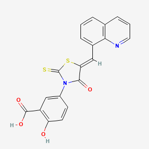 molecular formula C20H12N2O4S2 B12187779 2-hydroxy-5-[(5Z)-4-oxo-5-(quinolin-8-ylmethylidene)-2-thioxo-1,3-thiazolidin-3-yl]benzoic acid 