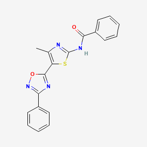 molecular formula C19H14N4O2S B12187845 N-[(2E)-4-methyl-5-(3-phenyl-1,2,4-oxadiazol-5-yl)-1,3-thiazol-2(3H)-ylidene]benzamide 