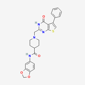molecular formula C26H24N4O4S B12187889 N-(2H-1,3-benzodioxol-5-yl)-1-({4-oxo-5-phenyl-3H,4H-thieno[2,3-d]pyrimidin-2-yl}methyl)piperidine-4-carboxamide 