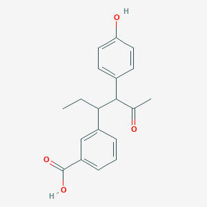 molecular formula C19H20O4 B1218801 m-(beta-Acetyl-alpha-ethyl-p-hydroxyphenethyl)benzoic acid CAS No. 7146-75-0