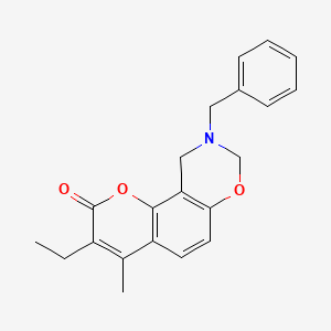 molecular formula C21H21NO3 B12188264 9-benzyl-3-ethyl-4-methyl-9,10-dihydro-2H,8H-chromeno[8,7-e][1,3]oxazin-2-one 