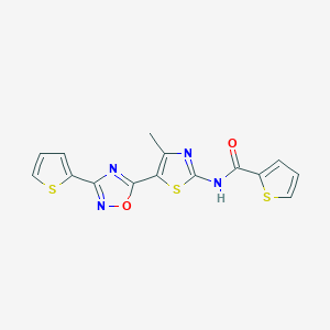 molecular formula C15H10N4O2S3 B12188331 N-[(2E)-4-methyl-5-[3-(thiophen-2-yl)-1,2,4-oxadiazol-5-yl]-1,3-thiazol-2(3H)-ylidene]thiophene-2-carboxamide 