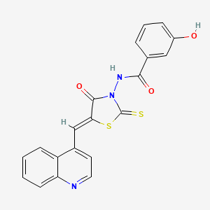 molecular formula C20H13N3O3S2 B12188335 3-hydroxy-N-[(5Z)-4-oxo-5-(quinolin-4-ylmethylidene)-2-thioxo-1,3-thiazolidin-3-yl]benzamide 