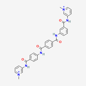 molecular formula C34H30N6O4+2 B1218835 Pyridinium, 1-methyl-3-((3-((4-(((4-(((1-methylpyridinium-3-yl)amino)carbonyl)phenyl)amino)carbonyl)benzoyl)amino)benzoyl)amino)- CAS No. 146426-41-7