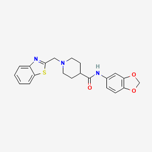 molecular formula C21H21N3O3S B12188368 N-(2H-1,3-benzodioxol-5-yl)-1-[(1,3-benzothiazol-2-yl)methyl]piperidine-4-carboxamide 