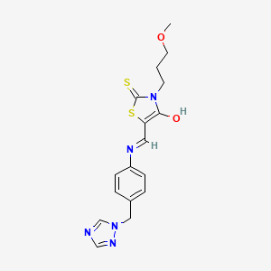 molecular formula C17H19N5O2S2 B12188372 (5E)-3-(3-methoxypropyl)-2-thioxo-5-({[4-(1H-1,2,4-triazol-1-ylmethyl)phenyl]amino}methylidene)-1,3-thiazolidin-4-one 