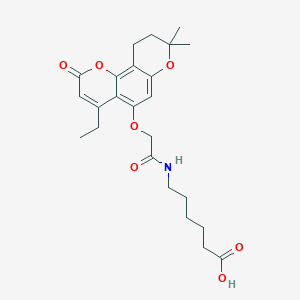 molecular formula C24H31NO7 B12188397 6-[[2-[(4-Ethyl-2-keto-8,8-dimethyl-9,10-dihydropyrano[2,3-h]chromen-5-yl)oxy]acetyl]amino]hexanoic acid 