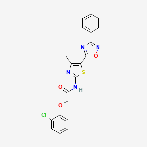 molecular formula C20H15ClN4O3S B12188437 2-(2-chlorophenoxy)-N-[(2E)-4-methyl-5-(3-phenyl-1,2,4-oxadiazol-5-yl)-1,3-thiazol-2(3H)-ylidene]acetamide 
