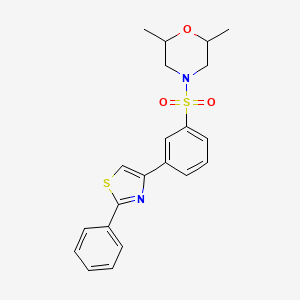 molecular formula C21H22N2O3S2 B12188451 2,6-Dimethyl-4-[3-(2-phenyl-thiazol-4-yl)-benzenesulfonyl]-morpholine 