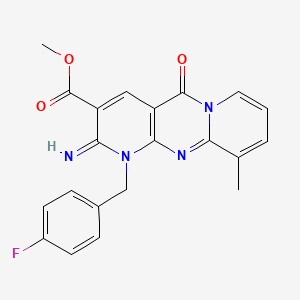molecular formula C21H17FN4O3 B12188593 methyl 7-[(4-fluorophenyl)methyl]-6-imino-11-methyl-2-oxo-1,7,9-triazatricyclo[8.4.0.03,8]tetradeca-3(8),4,9,11,13-pentaene-5-carboxylate 