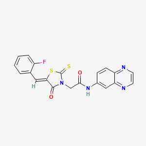 molecular formula C20H13FN4O2S2 B12188708 2-[(5Z)-5-(2-fluorobenzylidene)-4-oxo-2-thioxo-1,3-thiazolidin-3-yl]-N-(quinoxalin-6-yl)acetamide 