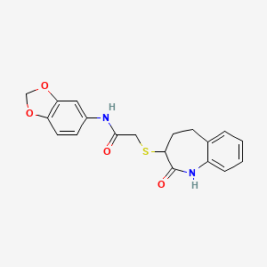 molecular formula C19H18N2O4S B12188803 N-(1,3-benzodioxol-5-yl)-2-[(2-hydroxy-4,5-dihydro-3H-1-benzazepin-3-yl)sulfanyl]acetamide 