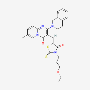 molecular formula C27H28N4O3S2 B12188877 2-(3,4-dihydroisoquinolin-2(1H)-yl)-3-{(Z)-[3-(3-ethoxypropyl)-4-oxo-2-thioxo-1,3-thiazolidin-5-ylidene]methyl}-7-methyl-4H-pyrido[1,2-a]pyrimidin-4-one 