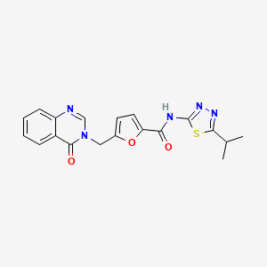 molecular formula C19H17N5O3S B12189072 5-[(4-oxoquinazolin-3(4H)-yl)methyl]-N-[(2Z)-5-(propan-2-yl)-1,3,4-thiadiazol-2(3H)-ylidene]furan-2-carboxamide 