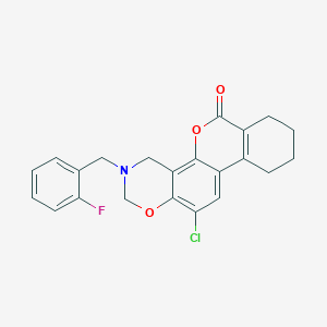 molecular formula C22H19ClFNO3 B12189083 12-chloro-3-(2-fluorobenzyl)-3,4,7,8,9,10-hexahydro-2H,6H-benzo[3,4]chromeno[8,7-e][1,3]oxazin-6-one 