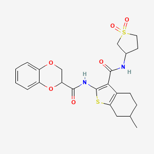 molecular formula C23H26N2O6S2 B12189116 N-{3-[(1,1-dioxidotetrahydrothiophen-3-yl)carbamoyl]-6-methyl-4,5,6,7-tetrahydro-1-benzothiophen-2-yl}-2,3-dihydro-1,4-benzodioxine-2-carboxamide 
