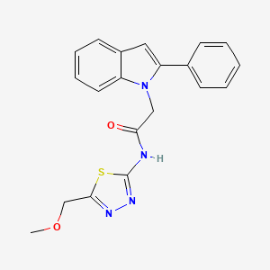 molecular formula C20H18N4O2S B12189217 N-[(2E)-5-(methoxymethyl)-1,3,4-thiadiazol-2(3H)-ylidene]-2-(2-phenyl-1H-indol-1-yl)acetamide 