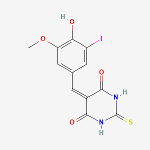 molecular formula C12H9IN2O4S B12189236 Barbituric acid, 5-(5-iodovanillylidene)-2-thio- CAS No. 73681-09-1