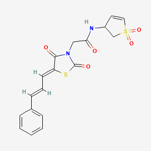 molecular formula C18H16N2O5S2 B12189242 N-(1,1-dioxido-2,3-dihydrothiophen-3-yl)-2-{(5Z)-2,4-dioxo-5-[(2E)-3-phenylprop-2-en-1-ylidene]-1,3-thiazolidin-3-yl}acetamide 