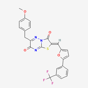molecular formula C25H16F3N3O4S B12189283 (2Z)-6-(4-methoxybenzyl)-2-({5-[3-(trifluoromethyl)phenyl]furan-2-yl}methylidene)-7H-[1,3]thiazolo[3,2-b][1,2,4]triazine-3,7(2H)-dione 
