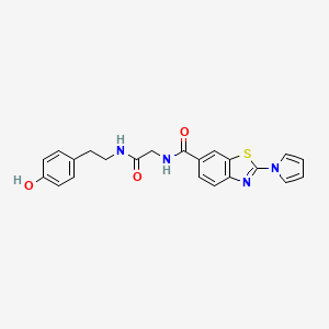 molecular formula C22H20N4O3S B12189319 N-(2-{[2-(4-hydroxyphenyl)ethyl]amino}-2-oxoethyl)-2-(1H-pyrrol-1-yl)-1,3-benzothiazole-6-carboxamide 