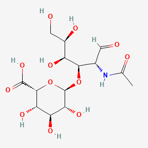 molecular formula C14H23NO12 B1218932 (2R,3S,4S,5R,6R)-6-[(2R,3R,4S,5R)-2-acetamido-4,5,6-trihydroxy-1-oxohexan-3-yl]oxy-3,4,5-trihydroxyoxane-2-carboxylic acid CAS No. 20314-62-9