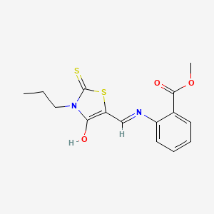 molecular formula C15H16N2O3S2 B12189358 methyl 2-{[(E)-(4-oxo-3-propyl-2-thioxo-1,3-thiazolidin-5-ylidene)methyl]amino}benzoate 