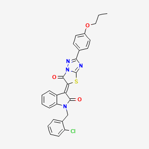 molecular formula C28H21ClN4O3S B12189488 (3Z)-1-(2-chlorobenzyl)-3-[6-oxo-2-(4-propoxyphenyl)[1,3]thiazolo[3,2-b][1,2,4]triazol-5(6H)-ylidene]-1,3-dihydro-2H-indol-2-one 