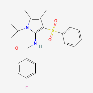 molecular formula C22H23FN2O3S B12189507 N-[4,5-dimethyl-3-(phenylsulfonyl)-1-(propan-2-yl)-1H-pyrrol-2-yl]-4-fluorobenzamide 