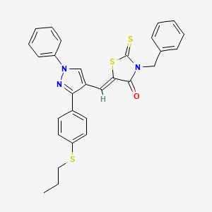 molecular formula C29H25N3OS3 B12189565 (5Z)-3-benzyl-5-({1-phenyl-3-[4-(propylsulfanyl)phenyl]-1H-pyrazol-4-yl}methylidene)-2-thioxo-1,3-thiazolidin-4-one 