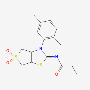 molecular formula C16H20N2O3S2 B12189603 N-[(2Z)-3-(2,5-dimethylphenyl)-5,5-dioxidotetrahydrothieno[3,4-d][1,3]thiazol-2(3H)-ylidene]propanamide 