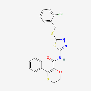 molecular formula C20H16ClN3O2S3 B12189631 N-[(2Z)-5-[(2-chlorobenzyl)sulfanyl]-1,3,4-thiadiazol-2(3H)-ylidene]-3-phenyl-5,6-dihydro-1,4-oxathiine-2-carboxamide 