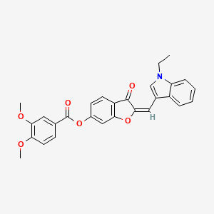 molecular formula C28H23NO6 B12189704 (2E)-2-[(1-ethyl-1H-indol-3-yl)methylidene]-3-oxo-2,3-dihydro-1-benzofuran-6-yl 3,4-dimethoxybenzoate 