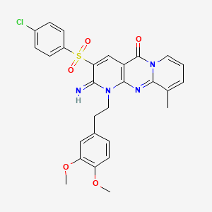 molecular formula C28H25ClN4O5S B12189733 5-(4-chlorophenyl)sulfonyl-7-[2-(3,4-dimethoxyphenyl)ethyl]-6-imino-11-methyl-1,7,9-triazatricyclo[8.4.0.03,8]tetradeca-3(8),4,9,11,13-pentaen-2-one CAS No. 578733-98-9