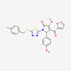 molecular formula C25H19N3O5S2 B12189759 (4E)-4-[furan-2-yl(hydroxy)methylidene]-5-(4-hydroxyphenyl)-1-{5-[(4-methylbenzyl)sulfanyl]-1,3,4-thiadiazol-2-yl}pyrrolidine-2,3-dione 