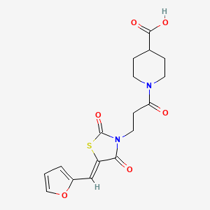 molecular formula C17H18N2O6S B12189768 1-{3-[(5Z)-5-(furan-2-ylmethylidene)-2,4-dioxo-1,3-thiazolidin-3-yl]propanoyl}piperidine-4-carboxylic acid 