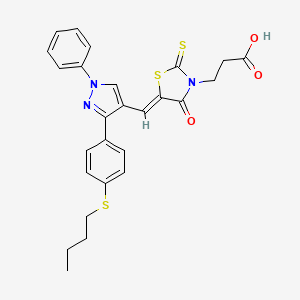 molecular formula C26H25N3O3S3 B12189802 3-[(5Z)-5-({3-[4-(butylsulfanyl)phenyl]-1-phenyl-1H-pyrazol-4-yl}methylidene)-4-oxo-2-thioxo-1,3-thiazolidin-3-yl]propanoic acid 