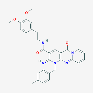 molecular formula C30H29N5O4 B12189843 N-[2-(3,4-dimethoxyphenyl)ethyl]-6-imino-7-[(4-methylphenyl)methyl]-2-oxo-1,7,9-triazatricyclo[8.4.0.03,8]tetradeca-3(8),4,9,11,13-pentaene-5-carboxamide 