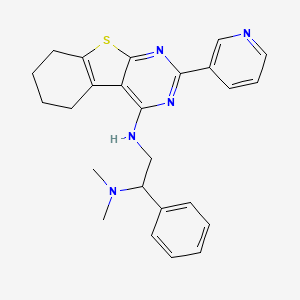 molecular formula C25H27N5S B12189848 N-[2-(dimethylamino)-2-phenylethyl]-5-(pyridin-3-yl)-8-thia-4,6-diazatricyclo[7.4.0.0^{2,7}]trideca-1(9),2,4,6-tetraen-3-amine 