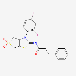 molecular formula C20H18F2N2O3S2 B12189875 N-[(2E)-3-(2,4-difluorophenyl)-5,5-dioxidotetrahydrothieno[3,4-d][1,3]thiazol-2(3H)-ylidene]-3-phenylpropanamide 