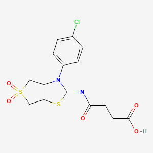 molecular formula C15H15ClN2O5S2 B12189878 4-{[(2Z)-3-(4-chlorophenyl)-5,5-dioxidotetrahydrothieno[3,4-d][1,3]thiazol-2(3H)-ylidene]amino}-4-oxobutanoic acid 