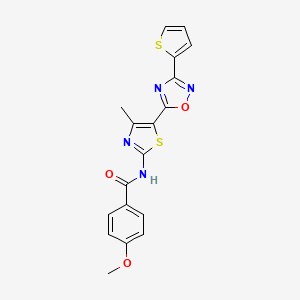 molecular formula C18H14N4O3S2 B12189965 4-methoxy-N-[(2Z)-4-methyl-5-[3-(thiophen-2-yl)-1,2,4-oxadiazol-5-yl]-1,3-thiazol-2(3H)-ylidene]benzamide 