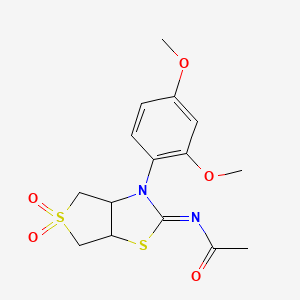 molecular formula C15H18N2O5S2 B12190017 N-[(2Z)-3-(2,4-dimethoxyphenyl)-5,5-dioxidotetrahydrothieno[3,4-d][1,3]thiazol-2(3H)-ylidene]acetamide 