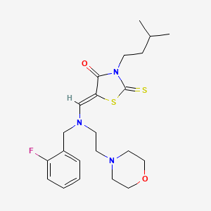 molecular formula C22H30FN3O2S2 B12190022 (5Z)-5-({(2-fluorobenzyl)[2-(morpholin-4-yl)ethyl]amino}methylidene)-3-(3-methylbutyl)-2-thioxo-1,3-thiazolidin-4-one 
