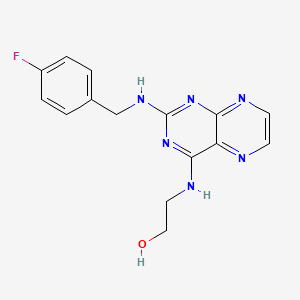 molecular formula C15H15FN6O B12190037 2-[(2-{[(4-Fluorophenyl)methyl]amino}pteridin-4-yl)amino]ethan-1-ol 