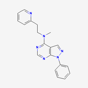 molecular formula C19H18N6 B12190111 Methyl(1-phenylpyrazolo[4,5-e]pyrimidin-4-yl)(2-(2-pyridyl)ethyl)amine CAS No. 6220-38-8