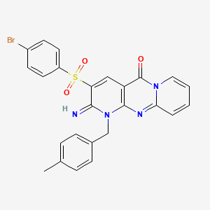 molecular formula C25H19BrN4O3S B12190117 5-(4-bromophenyl)sulfonyl-6-imino-7-[(4-methylphenyl)methyl]-1,7,9-triazatricyclo[8.4.0.03,8]tetradeca-3(8),4,9,11,13-pentaen-2-one 